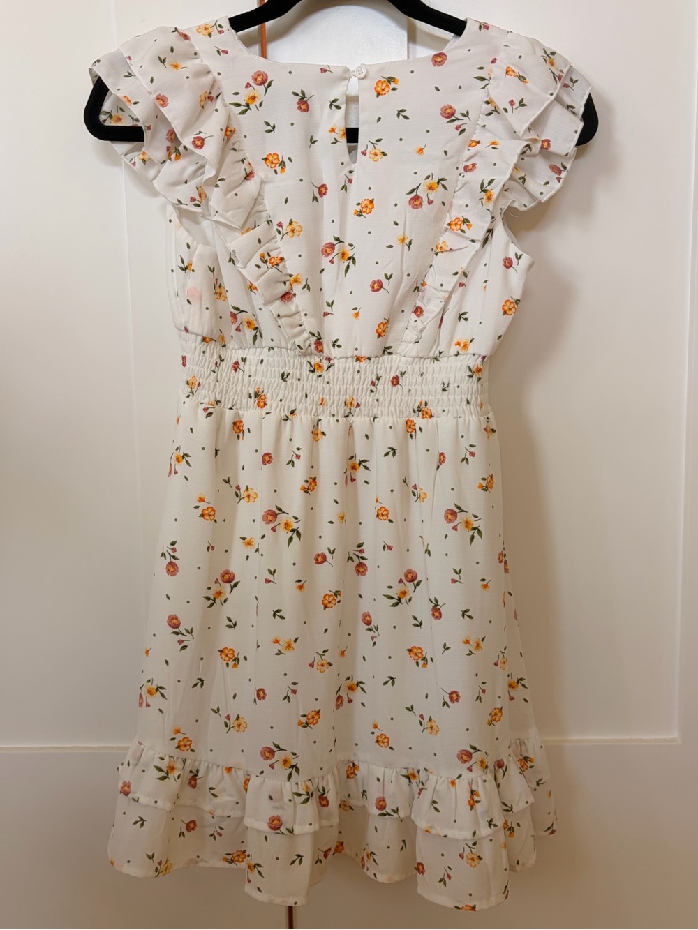 Aqua Kids Cream Floral Ruffle Dress with Yellow & Pink Blooms - Picture 3 of 4